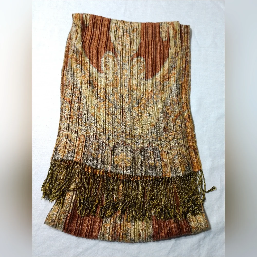 Golden Brown Fashion Scarf Lux Look Long Rectangle Soft with Fringe Gold Brown